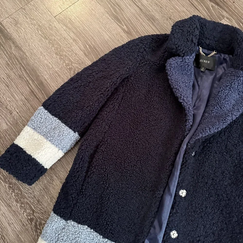J. Crew Teddy Sherpa Topcoat in Navy Colorblock